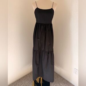 Commense Black Spaghetti-Strap Tiered Maxi Dress